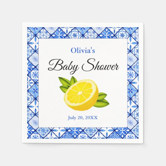 Blue Tile Mediterranean Lemon Baby Dusche Serviette (Vorderseite)