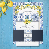 Blue Tile Monogram Italian Wedding Einladungsbanderole