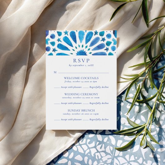 Blue Tile Multi-Event Hochzeit RSVP Karte
