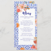 Blue Tile Orange Italian Brautparty Menu Card Menükarte (Vorne/Hinten)
