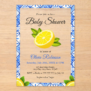 Blue Tile Positano Lemon Babydusche Acryleinladungen