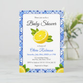 Blue Tile Positano Lemon Babydusche Einladung (Stehend Vorderseite)
