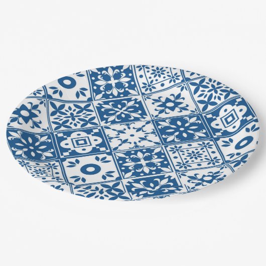 Blue Tile Santorini griechisch/spanisch Thema Pappteller (Schrägansicht)