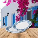 Blue Tile Santorini griechisch/spanisch Thema Pappteller<br><div class="desc">Mediterran griechisch musikalisch blau gekachelt inspiriert Dancing Queen Brautparty Papier Teller.</div>