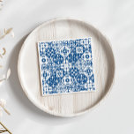 Blue Tile Santorini griechisch/spanisch Thema Serviette<br><div class="desc">Mittelgriechisch musikalisch blau gekachelt Dancing Queen Brautparty Papierserviette</div>