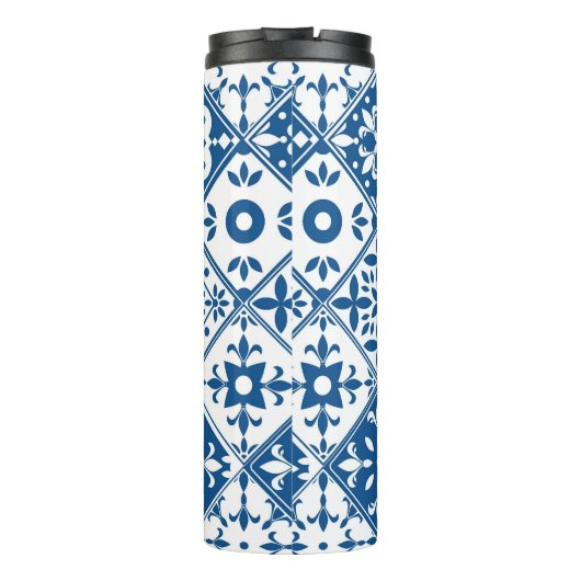 Blue Tile Santorini griechisch/spanisch Thema Thermosbecher (Rückseite)