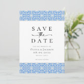 Blue Tile Script Foto Hochzeit Save The Date (Stehend Vorderseite)