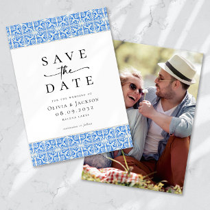 Blue Tile Script Foto Hochzeit Save The Date