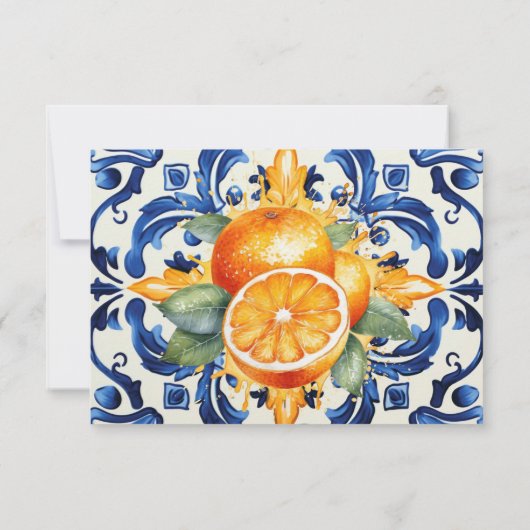 Blue Tile Süsse Orange Citrus Baby Dusche Gefallen Dankeskarte (Rückseite)