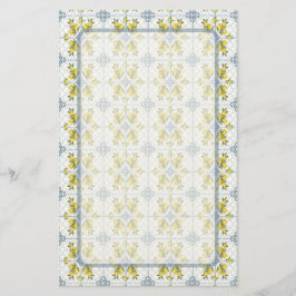 Blue Tile Watercolor French Country Lemon Pattern Briefpapier