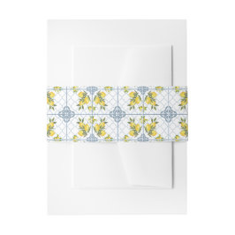 Blue Tile Watercolor French Country Lemon Pattern Einladungsbanderole