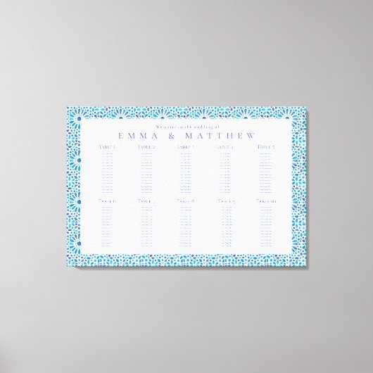 Blue Tile Wedding Chart finden Sie Ihren Sitzplatz Leinwanddruck (Vorderseite)