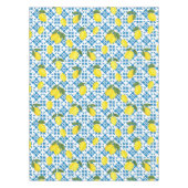 Blue Tile Yellow Lemon Watercolor Tischdecke (Vorderseite)