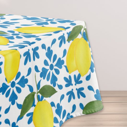 Blue Tile Yellow Lemon Watercolor Tischdecke
