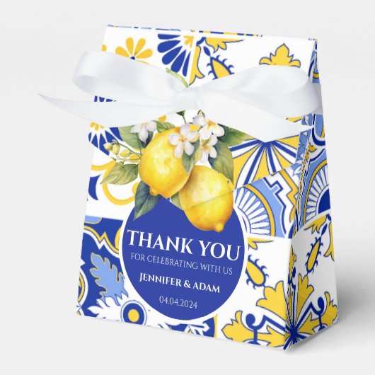 Blue Tiles Amalfi Lemon Wedding Danke Bag Geschenkschachtel (Vorderseite)