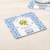 Blue Tiles and Lemons Portugal Wedding Paper Coast Rechteckiger Pappuntersetzer (angewinkelt)