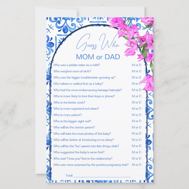 Blue Tiles Baby Shower Spiele errate wer Mom oder  (Vorderseite)
