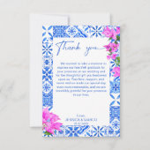 Blue Tiles Bougainvillea elegant Dankeskarte (Vorderseite)