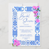 Blue Tiles Bougainvillea elegantes Brautparty Einladung (Vorderseite)