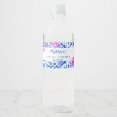 Blue Tiles Bougainvillea elegantes Brautparty Wasserflaschenetikett (Vorderseite)