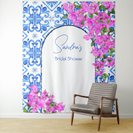 Blue Tiles Bougainvillea Elegantes Foto Wandteppich