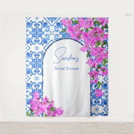 Blue Tiles Bougainvillea Elegantes Foto Wandteppich