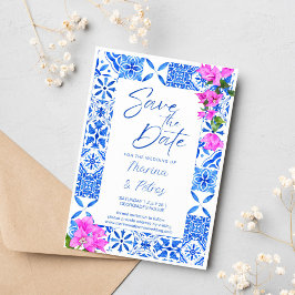 Blue Tiles Bougainvillea Foto Save the Date Einladung