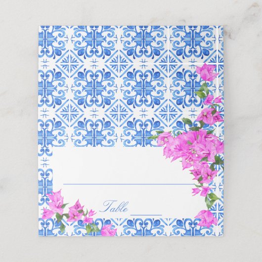 Blue Tiles Bougainvillea mediterranes Thema Platzkarte (Außenseite Aufgefaltet)