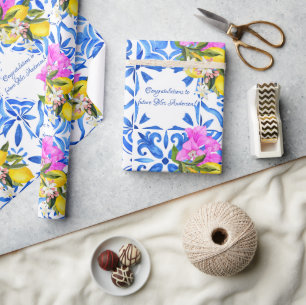 Blue Tiles Bougainvillea personalisiert Geschenkpapier