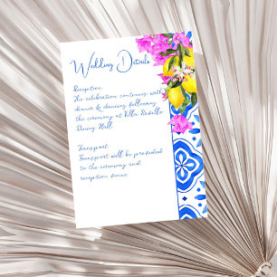 Blue Tiles Bougainvillea Zitronen Hochzeit Begleitkarte
