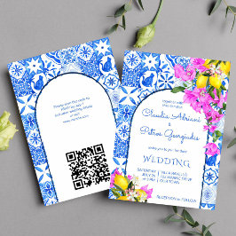 Blue Tiles Bougainvillea Zitronen Hochzeit Einladung