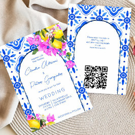 Blue Tiles Bougainvillea Zitronen Hochzeit Einladung