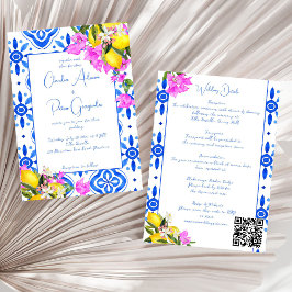 Blue Tiles Bougainvillea Zitronen Hochzeit Einladung