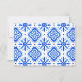 Blue Tiles Bougainvillea Zitronen Hochzeit RSVP Karte (Rückseite)