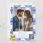 Blue Tiles Bougainvillea Zitronen Hochzeit Save The Date (Rückseite)