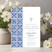 Blue Tiles Boy First Communion Einladung
