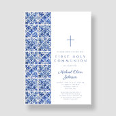 Blue Tiles Boy First Communion Einladung