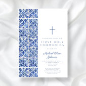 Blue Tiles Boy First Communion Einladung