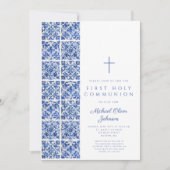 Blue Tiles Boy First Communion Einladung (Vorderseite)
