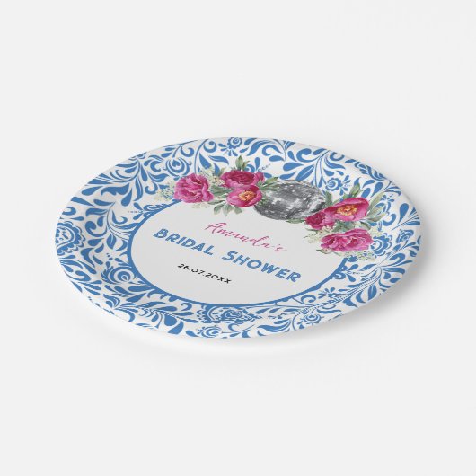 Blue Tiles Dancing Queen Disco Brautparty Pappteller (Schrägansicht)