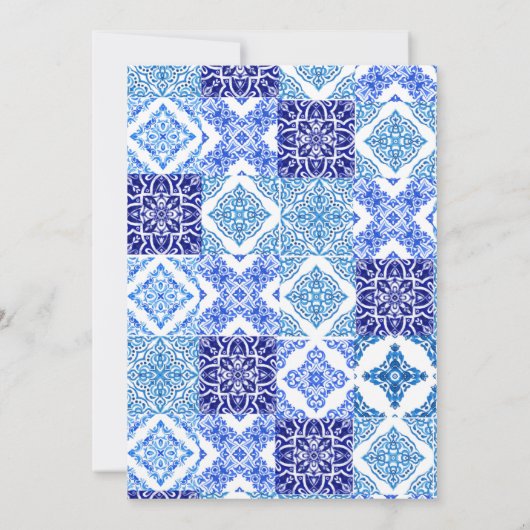 Blue Tiles Floral Amalfi Italienische Babydusche Einladung (Rückseite)
