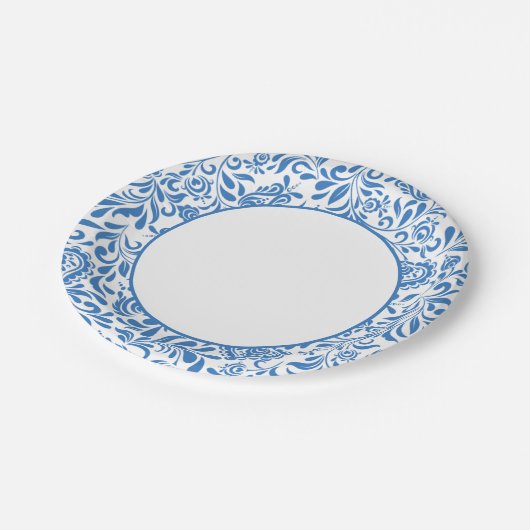 Blue Tiles Griechisches Mittelmeer-Party Pappteller (Schrägansicht)