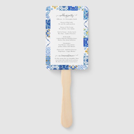 Blue Tiles Hochzeitsprogramm für das Mittelmeer Fächer (Rückseite)