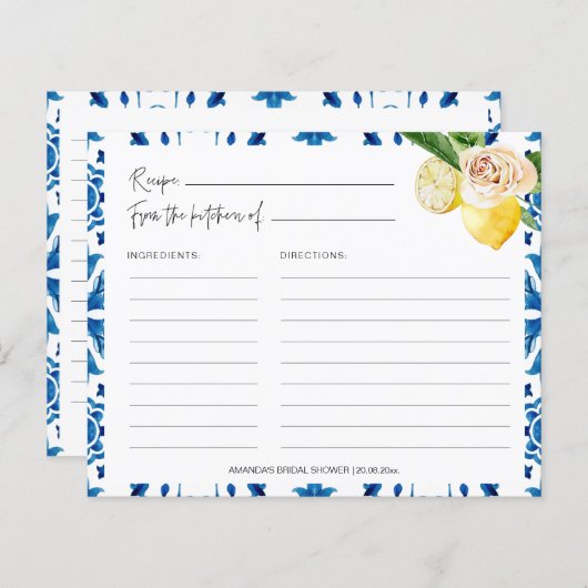 Blue Tiles Italy Recipe Cards (Vorne/Hinten)