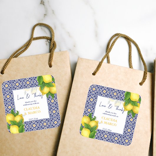 Blue tiles lemon Amalfi Positano vielen Dank Quadratischer Aufkleber