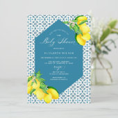 Blue Tiles Lemon Baby Dusche Einladung (Stehend Vorderseite)