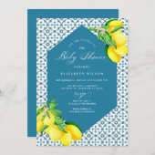 Blue Tiles Lemon Baby Dusche Einladung (Vorne/Hinten)