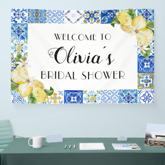 Blue Tiles Lemon Brautparty Begrüßungsbanner Banner (Messe)