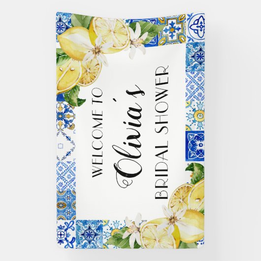 Blue Tiles Lemon Brautparty Begrüßungsbanner Banner (Vertikal)