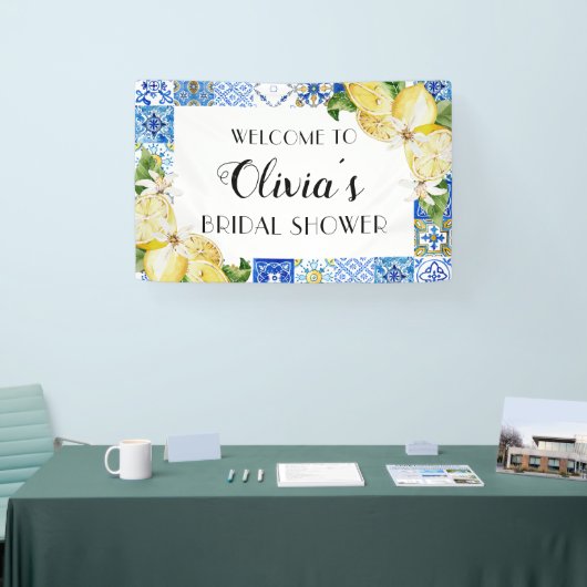 Blue Tiles Lemon Brautparty Begrüßungsbanner Banner (Messe)